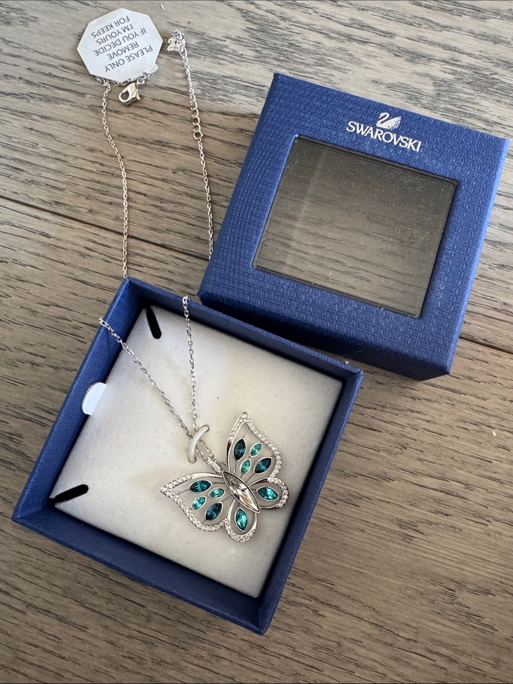 Swarovski Silver Butterfly Necklace with Emerald Green Stones